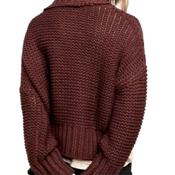 Free People My Only Sunshine Cowl Neck Sweater Small Cropped Boho Red Burgundy - Picture 3 of 10